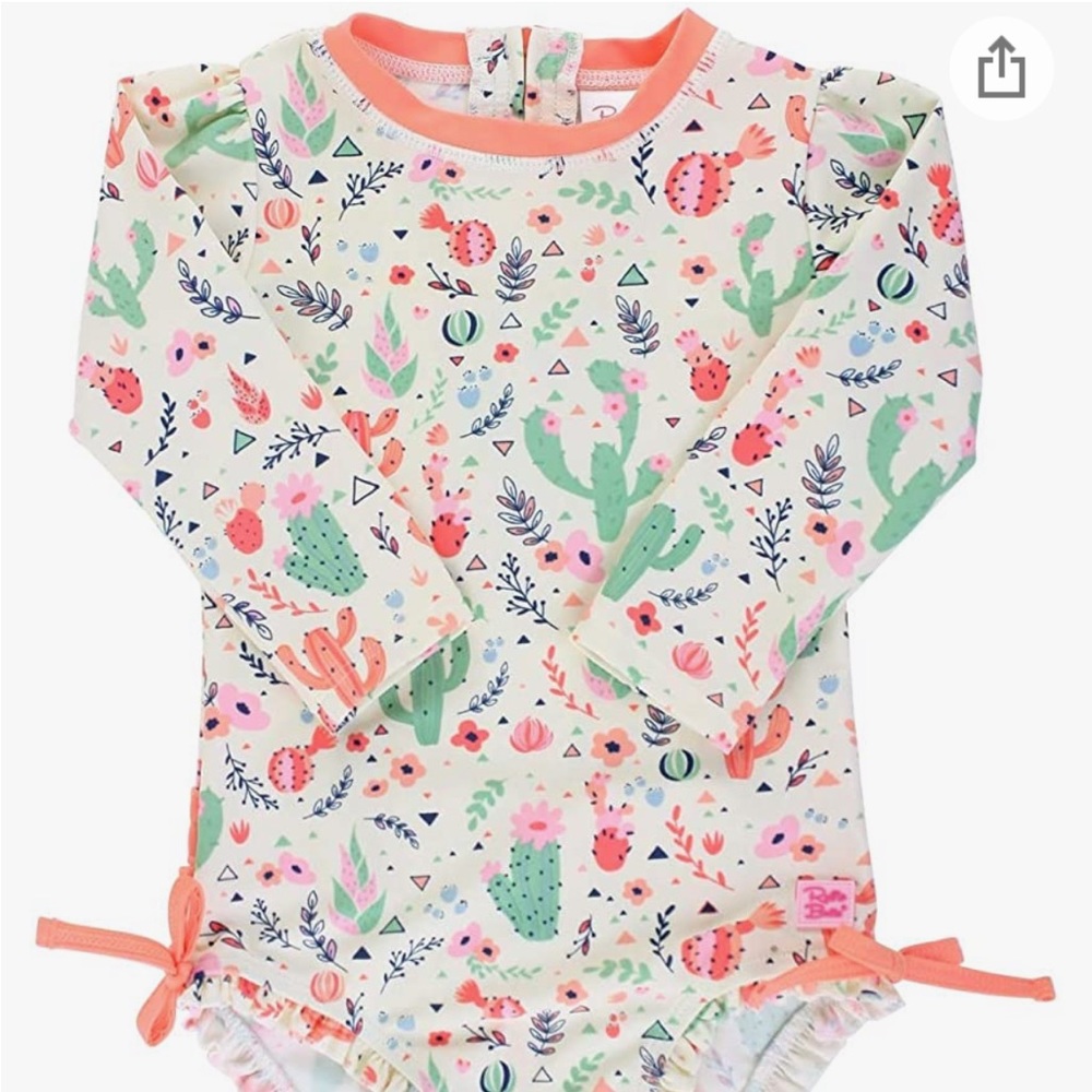 RuffleButts® Baby Girls Long Sleeve One Piece Swimsuit w/UPF 50+ Sun Protection